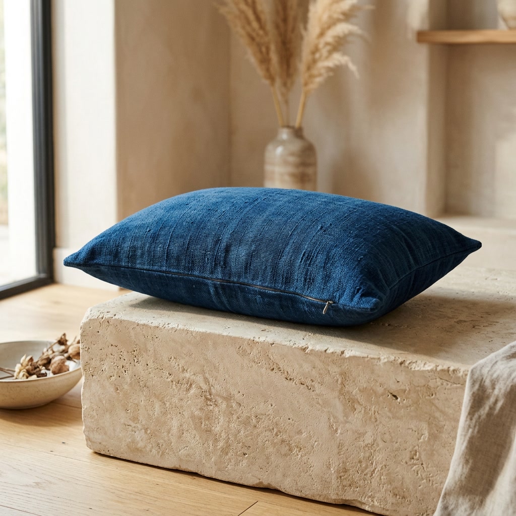 Housse de coussin rectangulaire indigo artisanal 40x60 cm