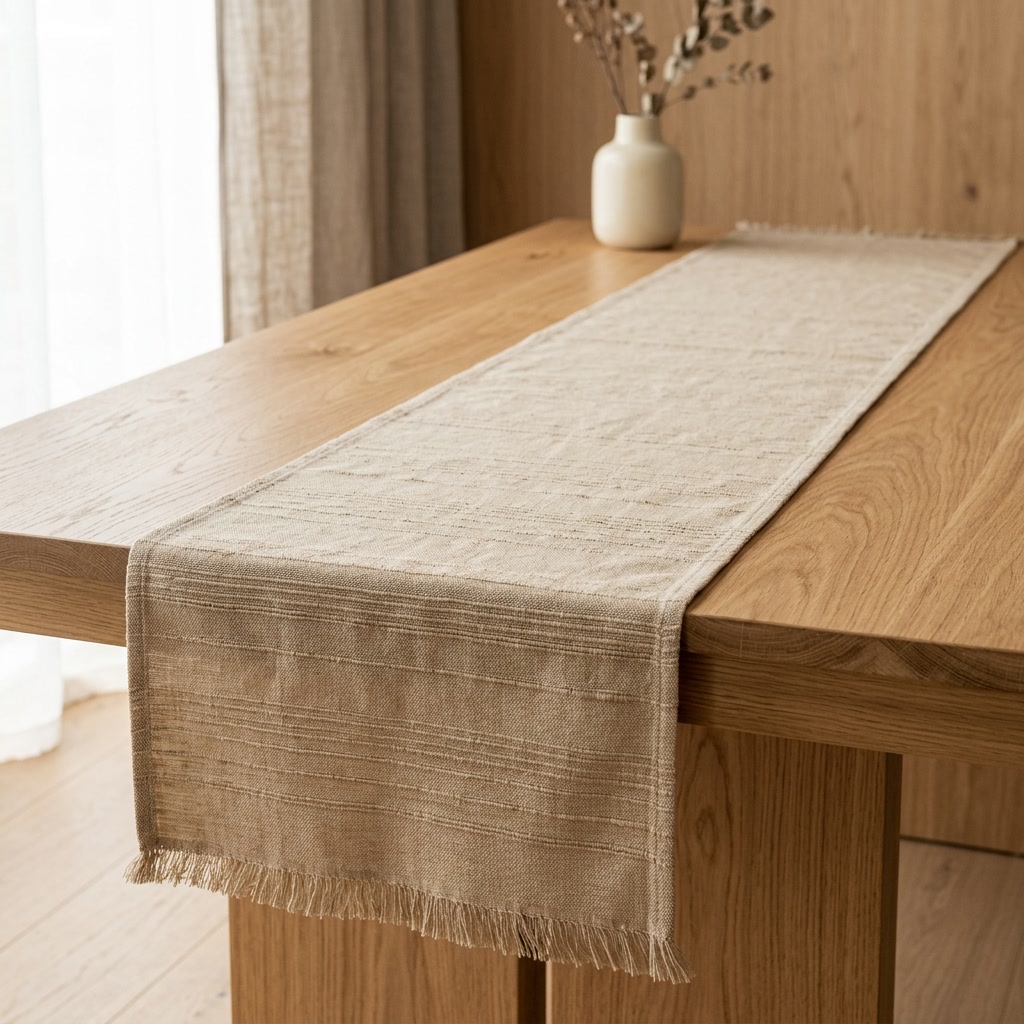 Chemin de table en coton beige 35x180 cm