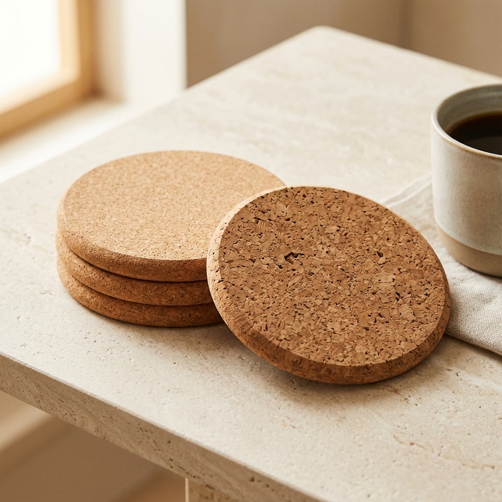 Lot de 4 sous-verres ronds en liège naturel 10 cm