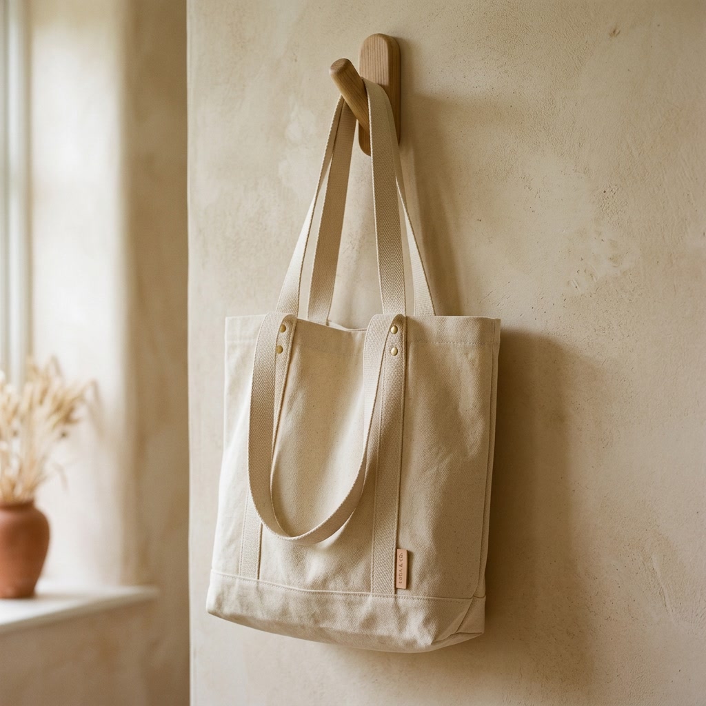 Sac tote bag en toile de coton écru 38x42 cm