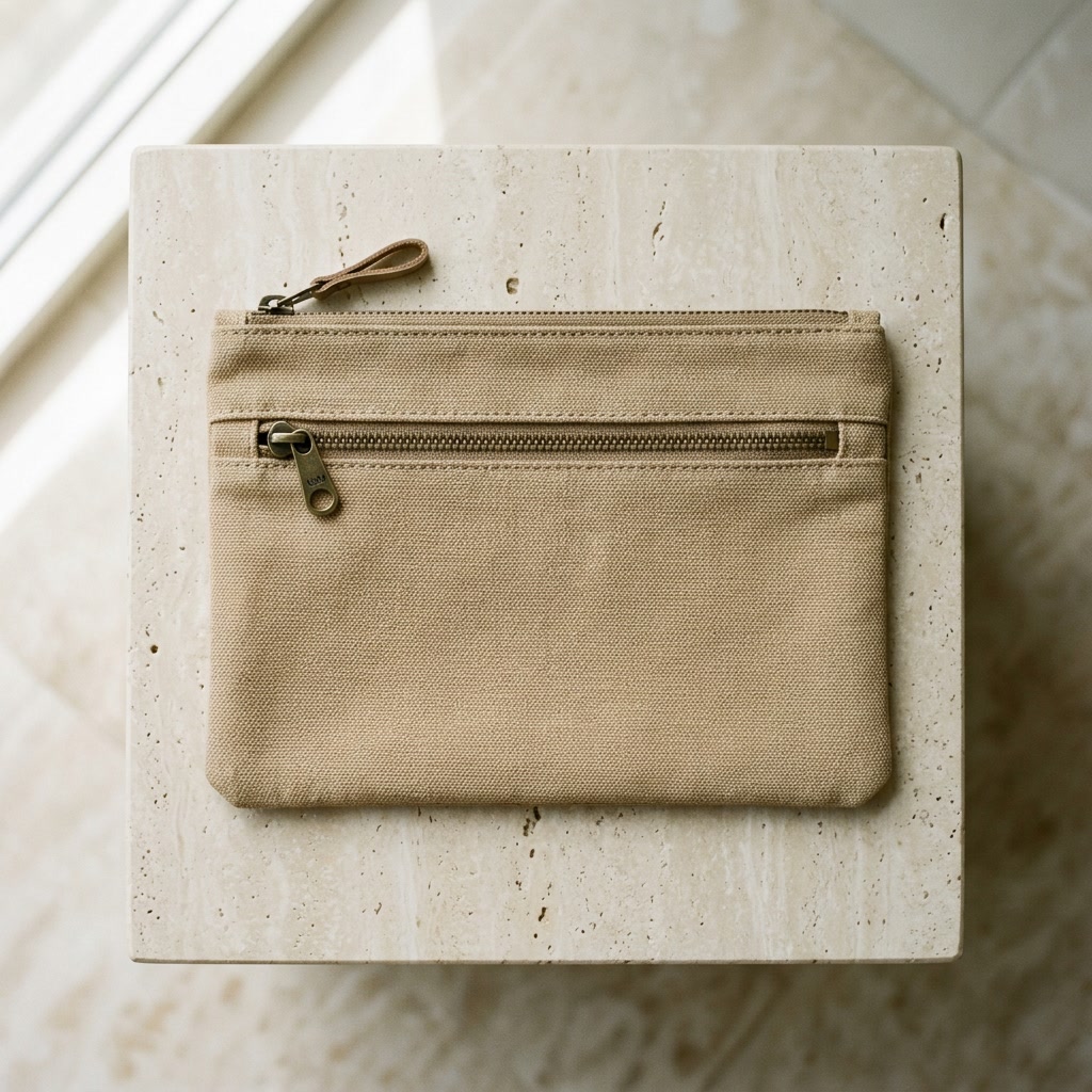 Pochette zippée en coton sable 22x16 cm